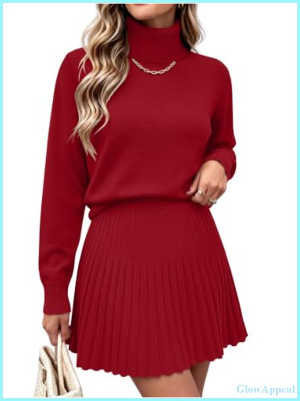 2 Piece Skirt Set Turtleneck Sweater Pleated Mini Skirt Fall Outfit